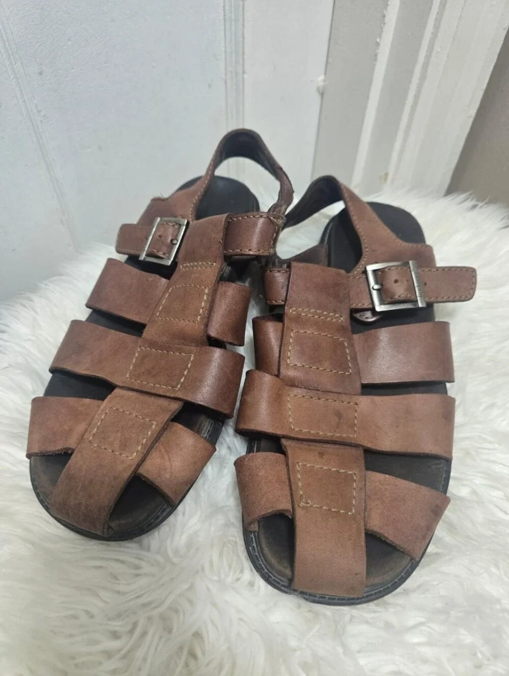 Rockport Sandals Men's 12M Slingback Fisherman Brown Leather Closed Toe Casual
